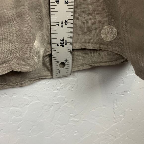 Lina Tomei Italy Linen Dress Womens XL Tan Embroidered Polka Dot Shift - Picture 8 of 9